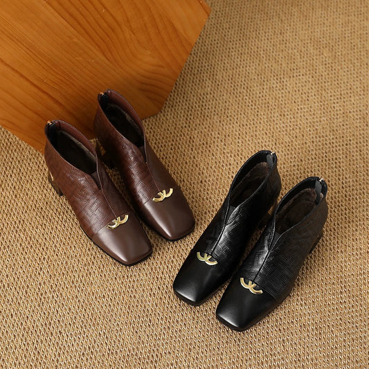 Soft Leather Low-Heeled Ankle Boots