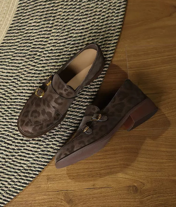Retro leopard print slip-on loafers