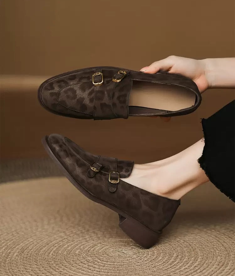 Retro leopard print slip-on loafers