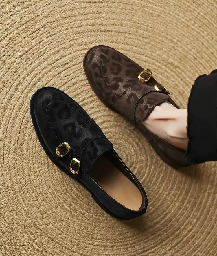 Retro leopard print slip-on loafers