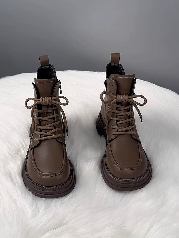 Warm Fleece-Lined Lace-Up Martin Boots