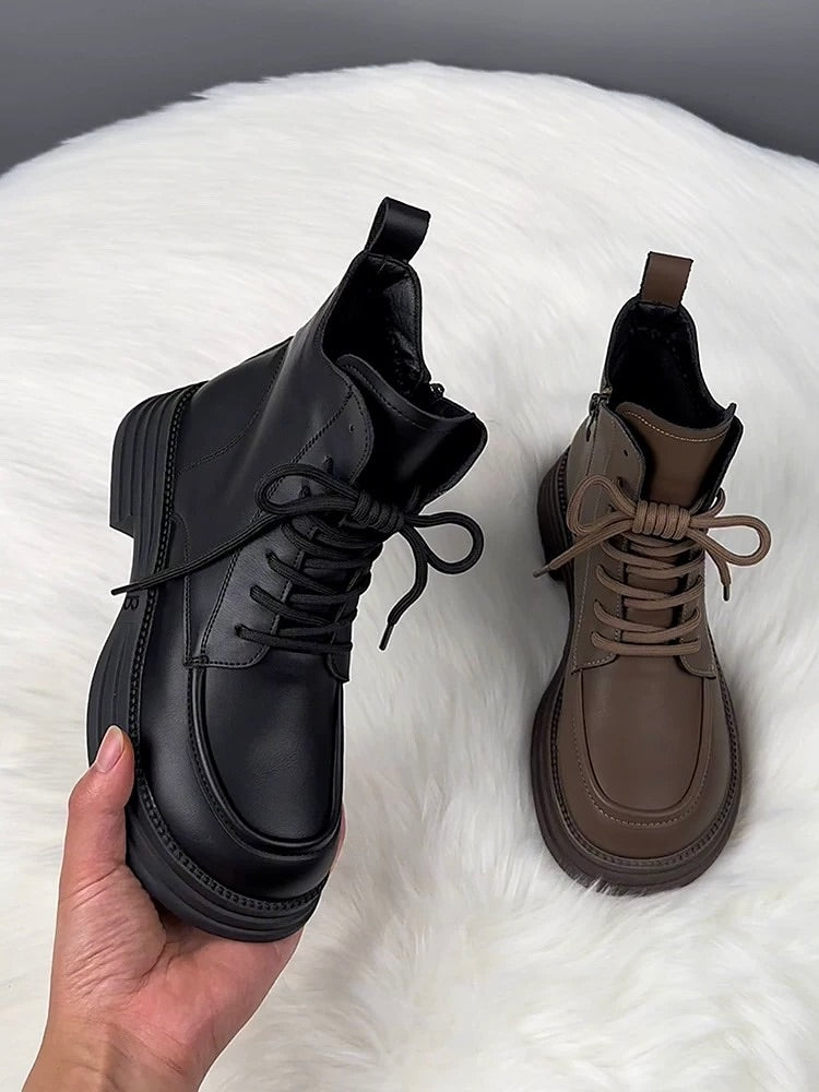 Warm Fleece-Lined Lace-Up Martin Boots