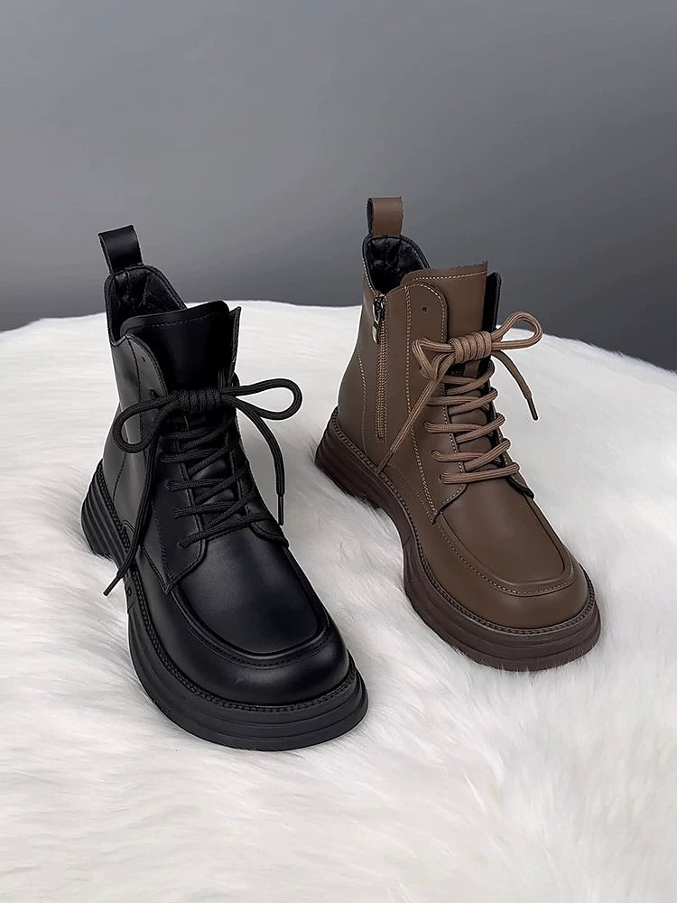 Warm Fleece-Lined Lace-Up Martin Boots
