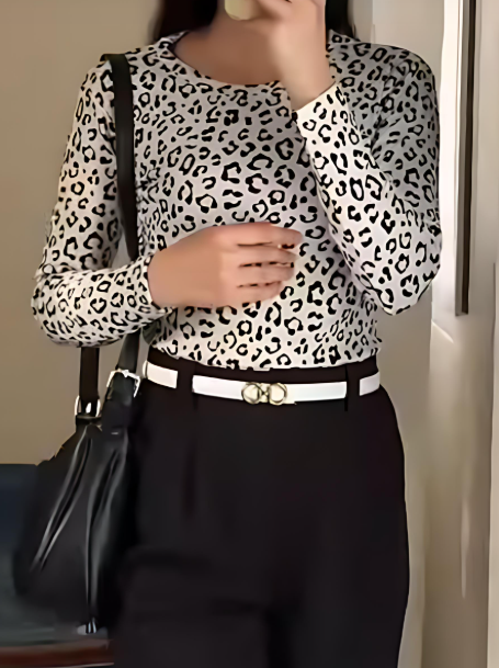 Women's leopard comfortable long-sleeved bottoming shirt