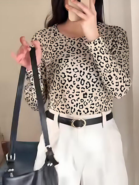 Women's leopard comfortable long-sleeved bottoming shirt