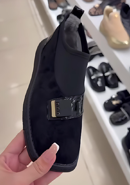 Women's Black Fleece-Lined Comfort Slip-On Shoes