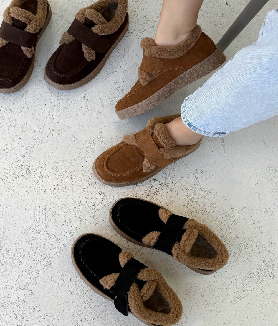 Women's warm fleece slip-on shoes