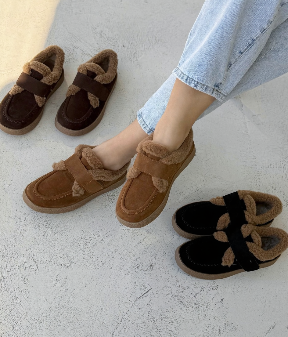 Women's warm fleece slip-on shoes