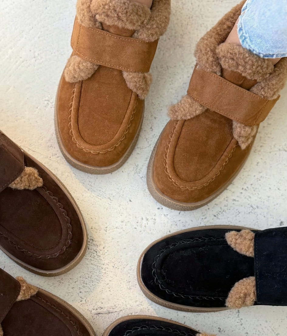 Women's warm fleece slip-on shoes