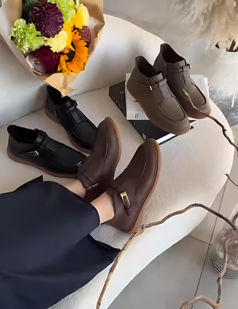 Soft leather metal buckle women's shoes