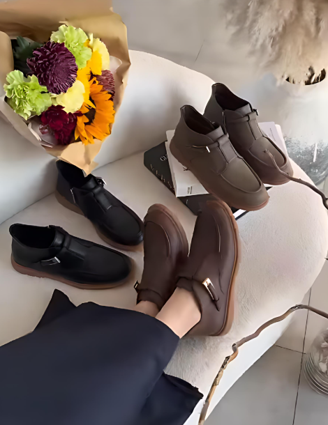 Soft leather metal buckle women's shoes
