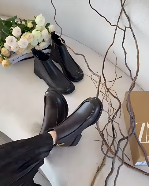 Soft Leather Fleece-Lined Zipper Ankle Boots