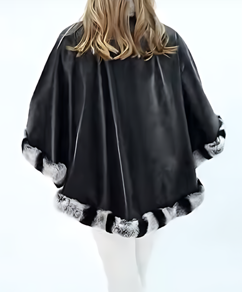 Women's Fur and Leather Patchwork Cape Coat