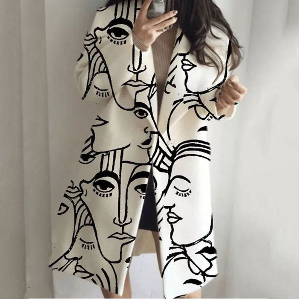 Women's Abstract Face Print Coat