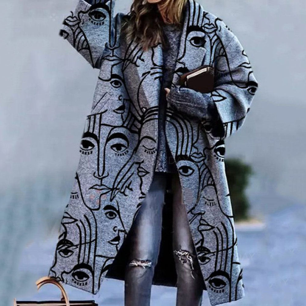 Women's Abstract Face Print Coat