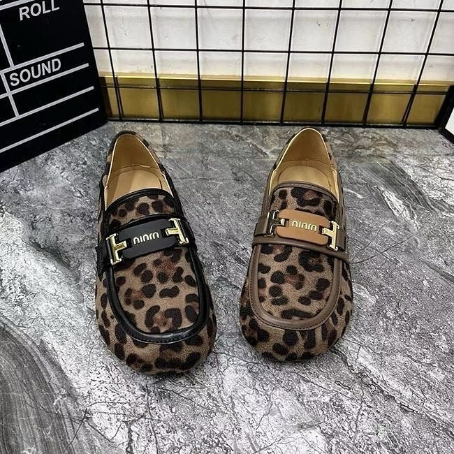 Leopard print slip-on loafers