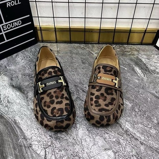 Leopard print slip-on loafers