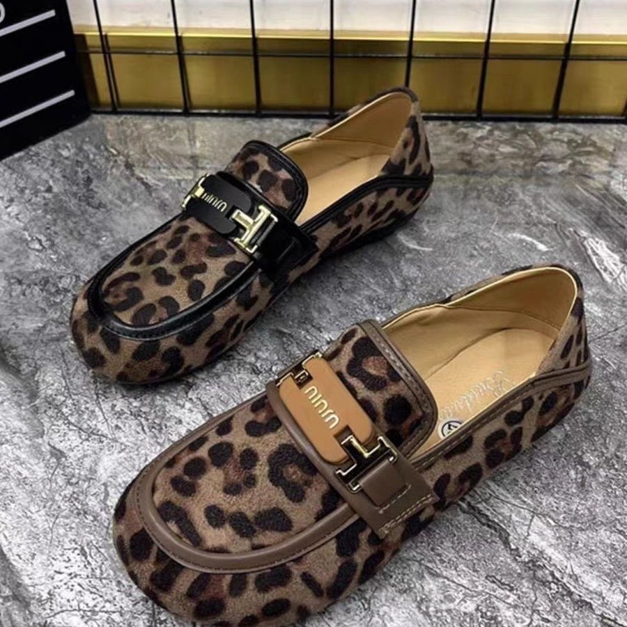 Leopard print slip-on loafers