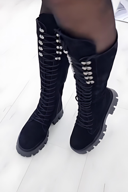 Women's black suede zip-up boots