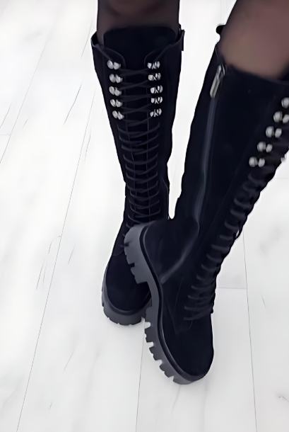 Women's black suede zip-up boots