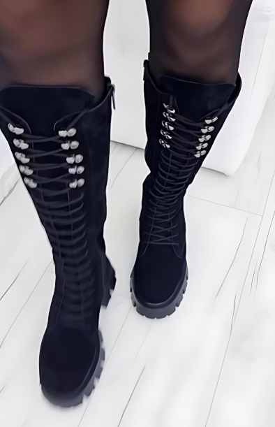 Women's black suede zip-up boots