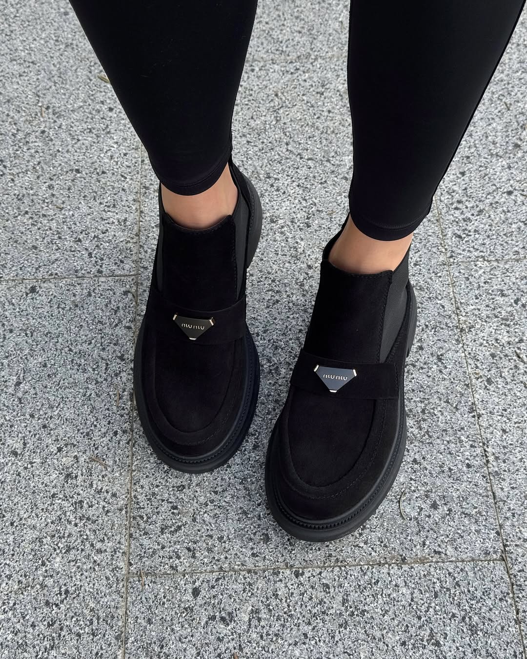 Women's black suede ankle boots