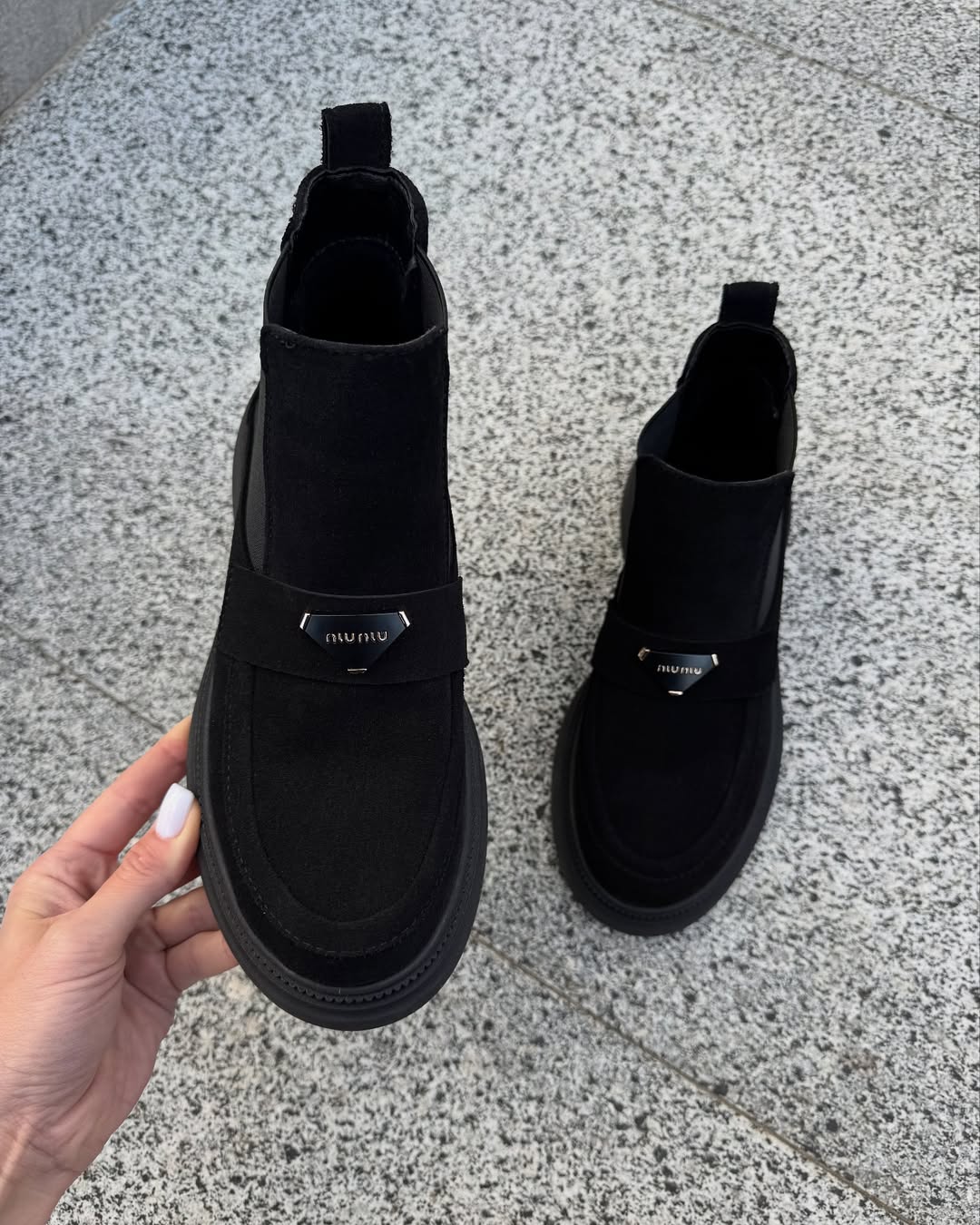 Women's black suede ankle boots