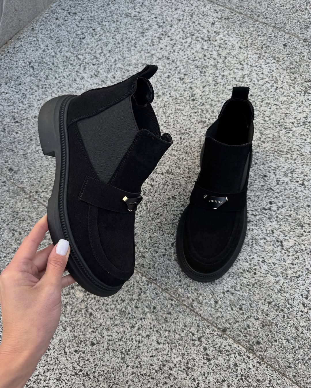 Women's black suede ankle boots