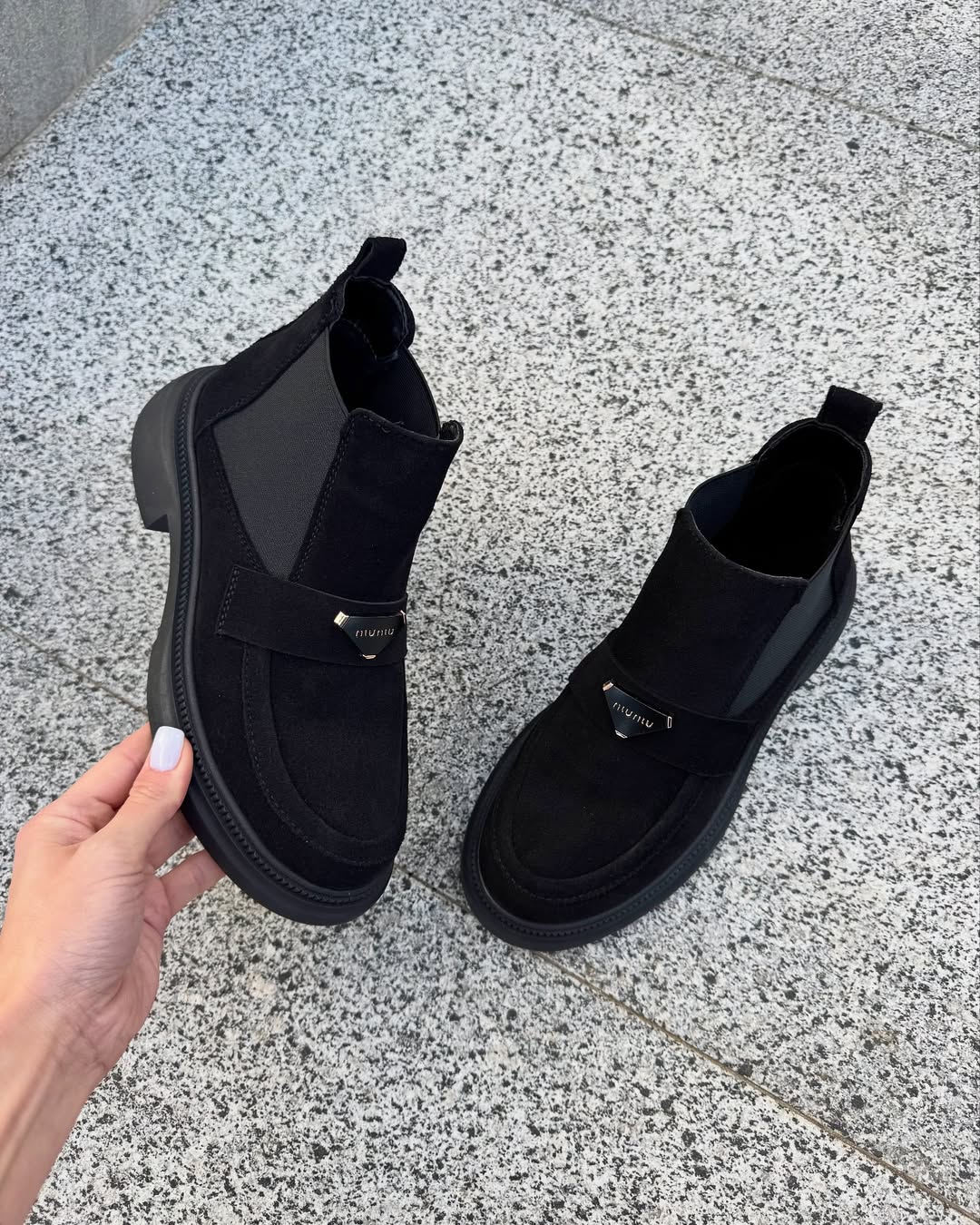 Women's black suede ankle boots