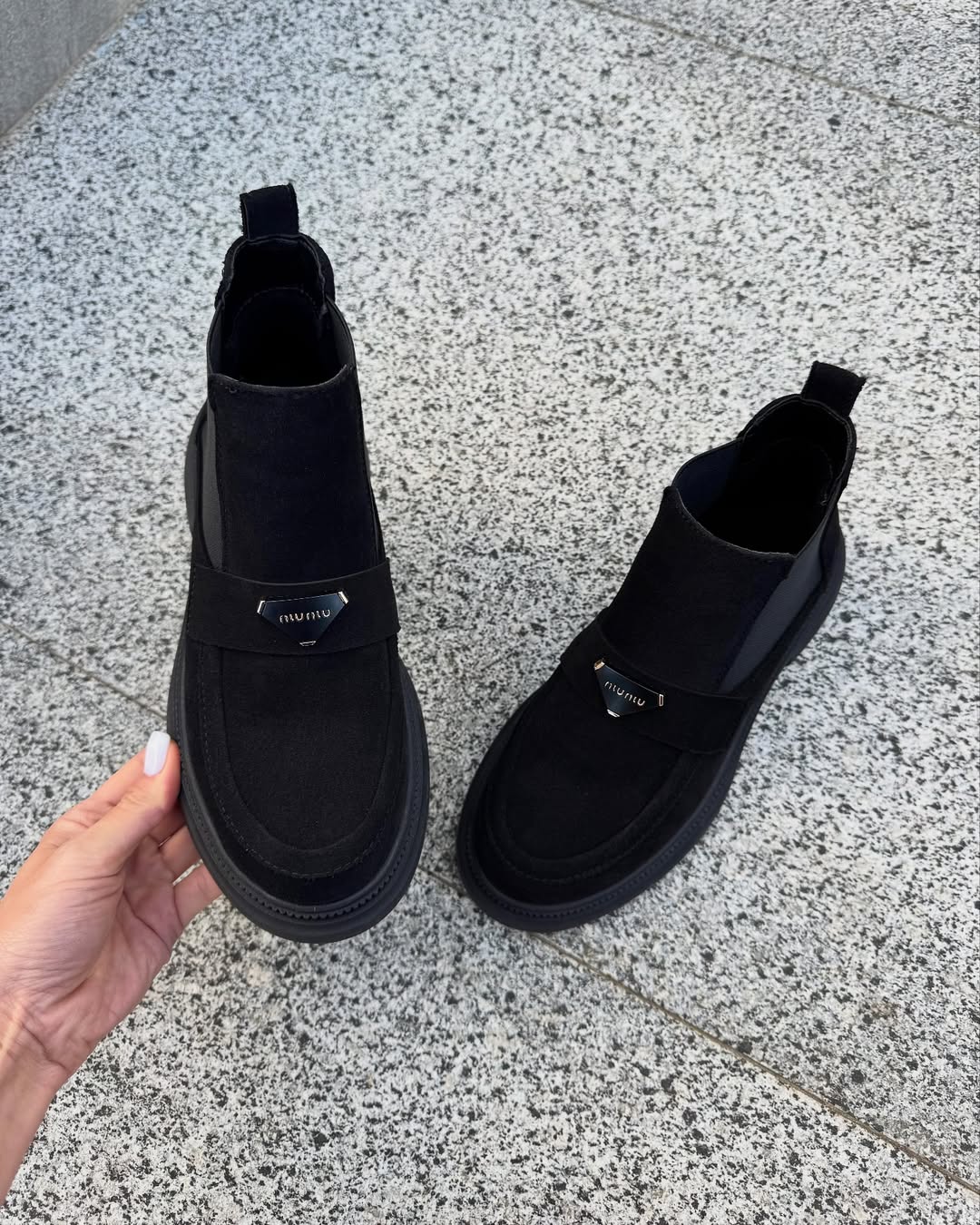Women's black suede ankle boots