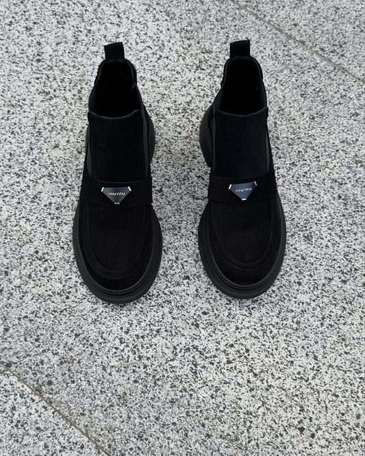 Women's black suede ankle boots