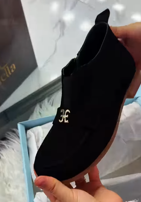 Black suede side zipper shoes