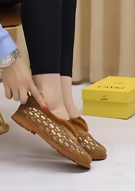 Women's Sparkle Flat Shoes with Plush Lining