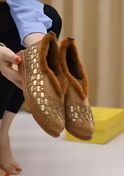 Women's Sparkle Flat Shoes with Plush Lining