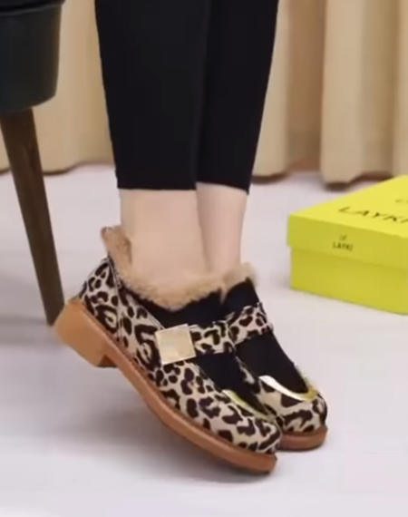 Women's Leopard Print Fleece-Lined Slip-On Shoes