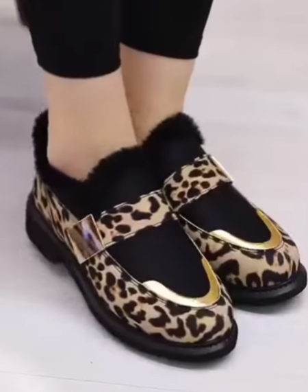 Women's Leopard Print Fleece-Lined Slip-On Shoes