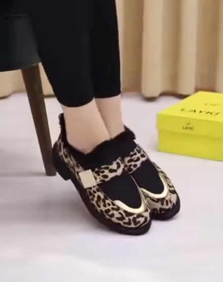 Women's Leopard Print Fleece-Lined Slip-On Shoes
