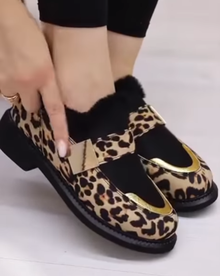 Women's Leopard Print Fleece-Lined Slip-On Shoes