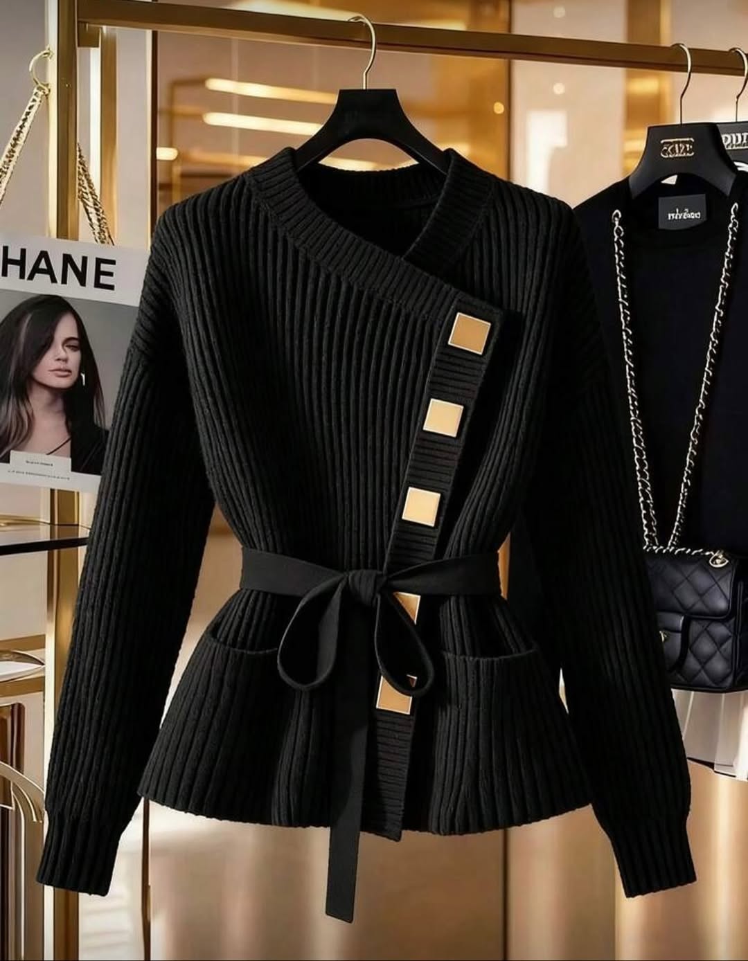 Black Lace-Up Soft Sweater