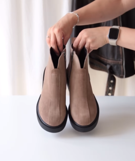 Suede square-heel zip-up boots