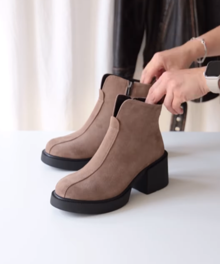 Suede square-heel zip-up boots