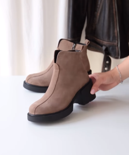 Suede square-heel zip-up boots