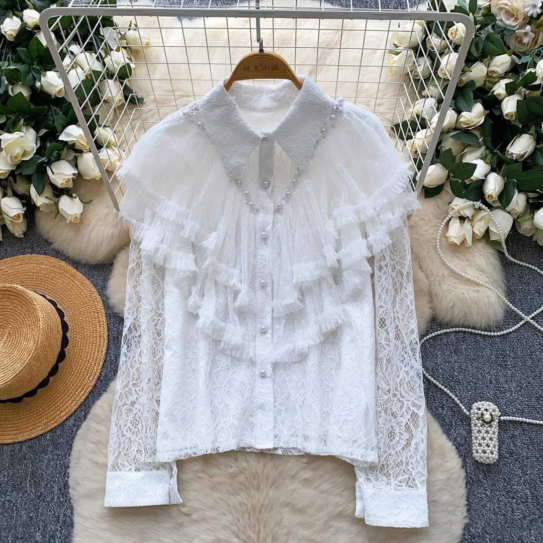 Elegant ruffled lace shirt