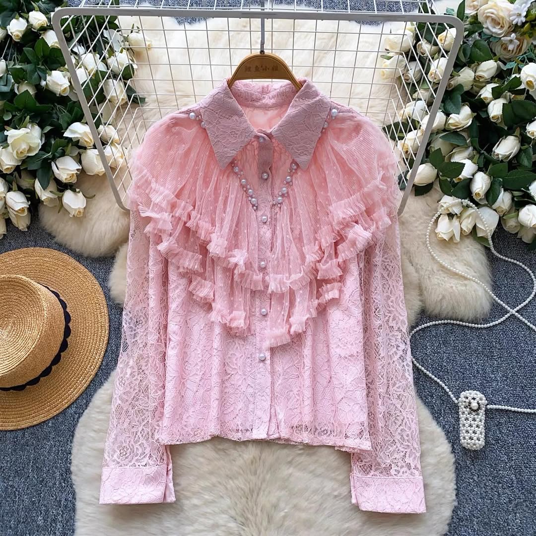 Elegant ruffled lace shirt