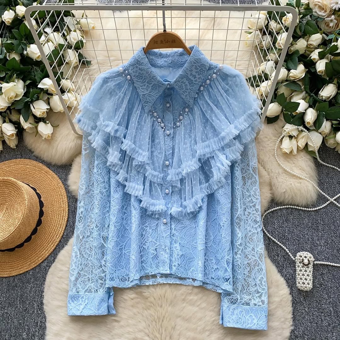 Elegant ruffled lace shirt