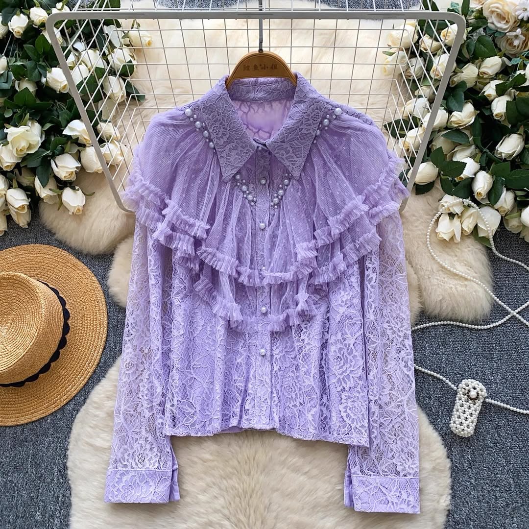 Elegant ruffled lace shirt