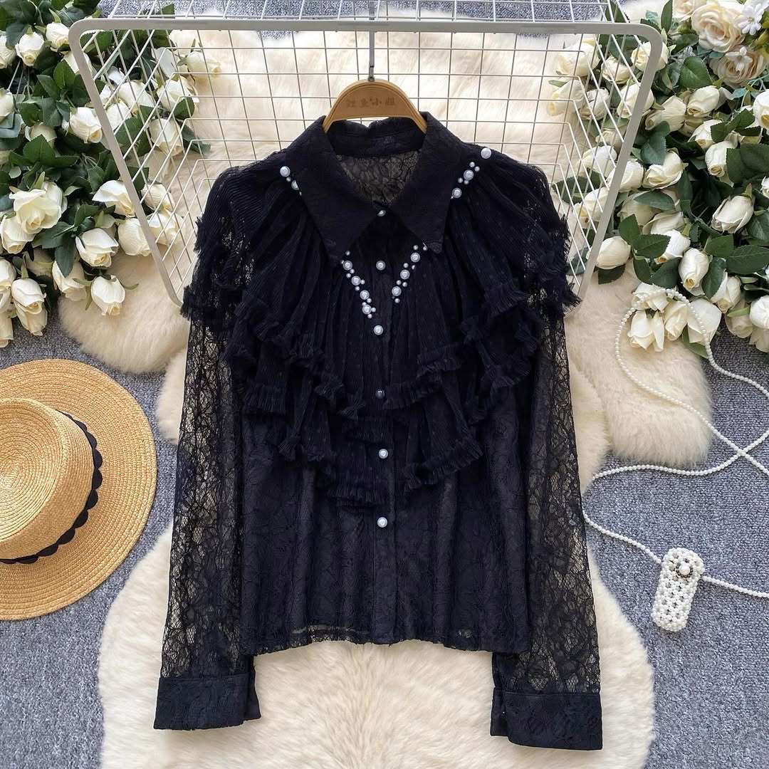 Elegant ruffled lace shirt