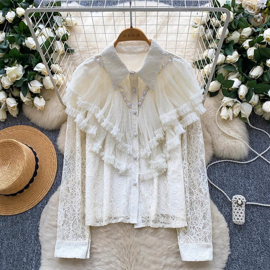 Elegant ruffled lace shirt