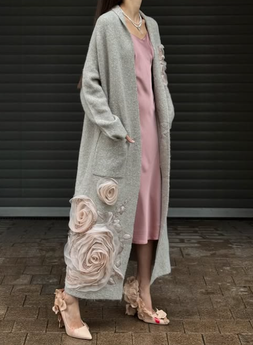 3D Flower Glitter Long Coat
