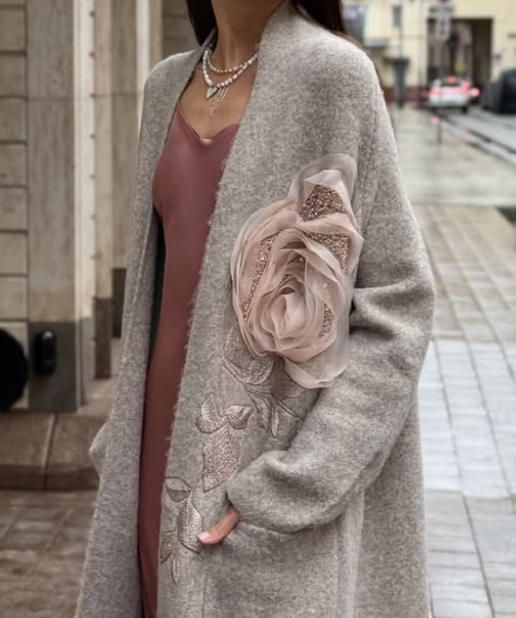 3D Flower Glitter Long Coat